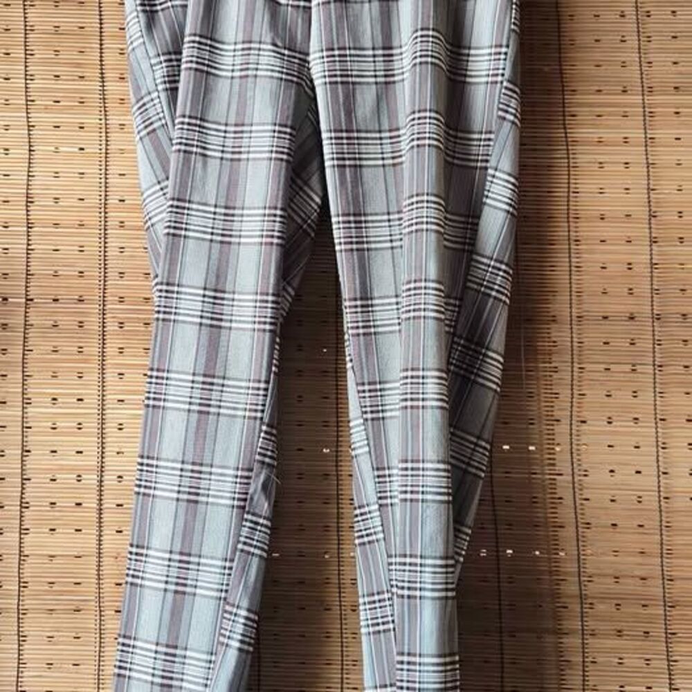 Zac & Rachel Women's Plaid Pull-On Pants Size 8 Gray Brown Stretch Straight Leg